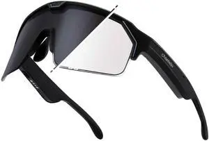 _Mega Brand Smart Audio Sunglasses  Matte Black Frame, Smoke Lenses | Open-Ear Bluetooth Glasses for Men & Women with Electronic Tint Control, Sweat Proof, Sports Eyewear, 100% UV Protection