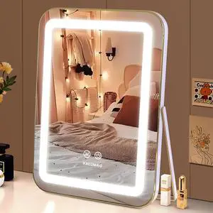 _Mega Brand Vanity Mirror with Lights, 14.5" Light Up Makeup Mirror, LED Makeup Mirror with Lights for Bedroom Tabletop, Smart Touch Control 3 Colors Dimmable, 360° Rotation