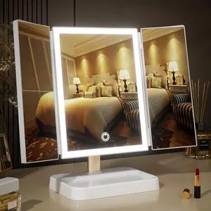 _Mega Brand for Mom Makeup Mirror Vanity Mirror with Lights, 14.4" L x 9.1" W Rechargeable Lighted Mirror with 1X 2X, 3X, Magnification, Touch Control