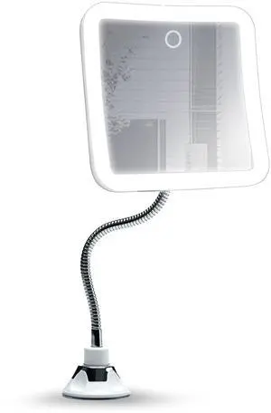 _Mega Brand 10x Flexible Magnifying Mirror with 3 LED Light Settings, Rechargeable - Gooseneck Lighted Makeup Mirror for Bathroom, Locking Suction Mount, Cordless, 360° Rotatable (Mira 2 Plus)