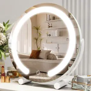 _Mega Brand  Vanity Mirror with Lights, 12 Inch Light Up Makeup Mirror, LED Makeup Mirror with Lights for Bedroom Tabletop, Smart Touch Control 3 Colors Dimmable, 360° Rotation, White