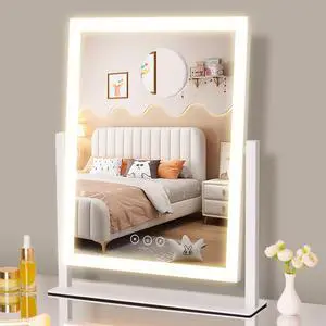_Mega Brand Lighted Makeup Mirror, Hollywood Vanity Mirror with Lights, Three Color Lighting Modes, and 5X Magnification Mirror, Smart Touch Control, 360°Rotation