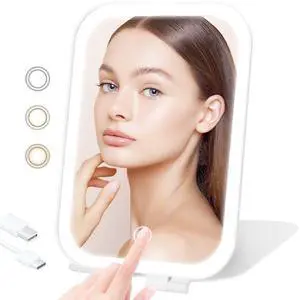_Mega Brand Travel Makeup Mirror, Portable Mirror with 3 Adjustable Light Settings, USB-Rechargeable Vanity Mirror with LightsGift for Women and Girls