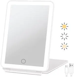 _Mega Brand  Rechargeable Travel Makeup Mirror with 72 Led Lights, Portable Lighted Beauty Mirror, 3 Color Lighting, Dimmable Touch Screen, Tabletop LED Folding Cosmetic Vanity Mirror