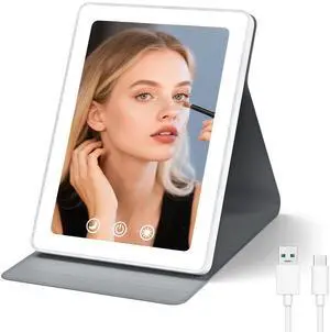_Mega Brand Portable LED Makeup Mirror with Rechargeable 1800mAh Battery, 2 Light Settings, USB-Powered Travel Vanity Mirror