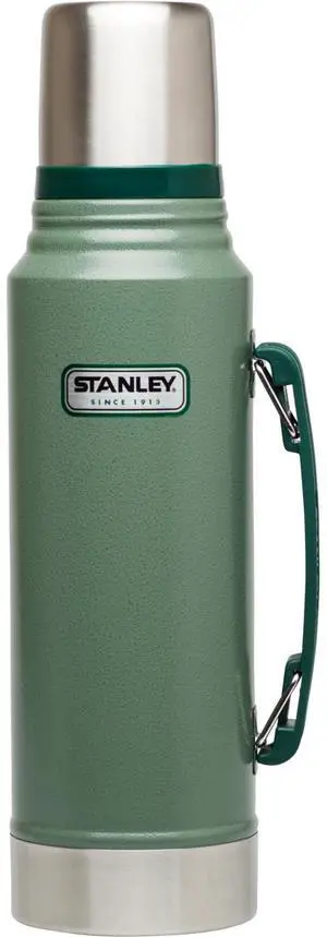 _Mega Brand Heritage Classic Vacuum Bottle with Handle 1.1 qt | Wide Mouth with Leakproof Cup Lid | Keep Drinks Hot or Cold for Travel | Insulated Stainless Steel Thermos | BPA-Free | Hammertone Green