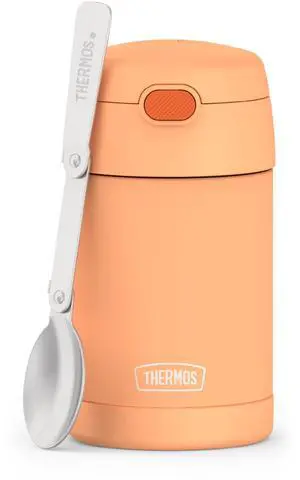 _Mega Brand FUNTAINER 16 Ounce Stainless Steel Vacuum Insulated Food Jar with Folding Spoon, Neon Orange