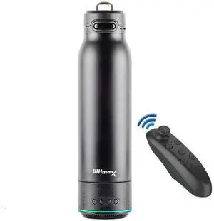 _Mega Brand Vacuum Insulated Premium Water Bottle with Rechargeable Bluetooth Speaker and Xtreme Mini Bluetooth Remote. Remote Doubles as Gaming Joystick/Mouse for Smartphone Apps. (Black)