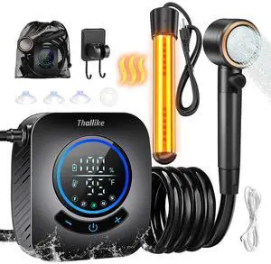 _Mega Brand  Portable Shower with Heater, 1500W Immersion Heated, 8000mAh Rechargeable Camping Shower Pump with LED Display, IPX8 Waterproof Lightweight Outdoor Shower Pump Kit for Hiking, Travel, Car