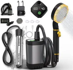 _Mega Brand Portable Shower for Camping with Immersion Water Heater, 6000mAh Rechargeable Camping Shower with Intelligent LED Display, Outdoor Shower for Hiking,