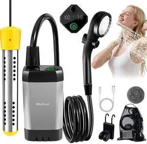 _Mega Brand Shower With Heater,Portable Shower For Camping With 2000W Auto-Off Heater,4 Spray Modes,Lasting 140 mins,LED Display,Portable Shower Pump,Outdoor Shower For Camping,Hiking,Travel,Car,Pet