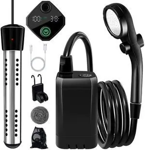 _Mega Brand Portable Shower with Heater, Battery Powered Portable Shower for Camping with 2000W Auto-Off Heater,Portable Heated Shower for Camping,Digital Power&Temperature Display for HikingBlack