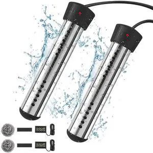 _Mega Brand Immersion Water Heater 2Pack, Portable Electric 304 Stainless Heaters with Guard Cover - LCD Thermometer for Above Ground Inflatable Pool Tub Buckets Motorhome Camping Outdoor