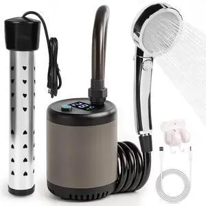 _Mega Brand Portable Shower with Heater for Camping  7800mAh Rechargeable Battery, 1500W Immersion Heater Outdoor Shower Kit & Portable Shower Pump Heated Camping Shower Car Shower & Beach Shower