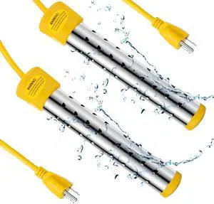 _Mega Brand 2 Pcs Immersion Water Heaters Portable Electric Submersible Pool/Hot Tub Heater with 304 SS for Bathtub, Bucket, Basin 5 Gallon Water in Minutes(Yellow,1500W)