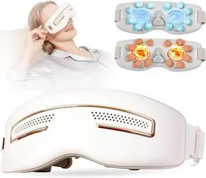 _Mega Brand Eye Massager with Heat and Cooling for Migraines,  15 Massage Nodes for Eye Strain Relief,Rechargeable Bluetooth Music Eye Massager Improve Sleep, Birthday Gifts for Women/Men