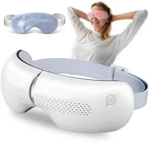 _Mega Brand Premium Eye Massager with Heat & Cooling Gel Mask Heated Eye Massager for Migraine w Bluetooth & White Noise Massaging Mask for Tension & Stress Relief, Birthday Gift