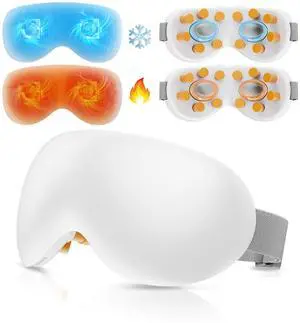 _Mega Brand Eye Massager with Heat and Cooling Therapy, Vibration & Bluetooth Music  4 Adjustable Modes for Eye Fatigue Relief and Relaxation  Rechargeable, Portable, 2400mAh Battery