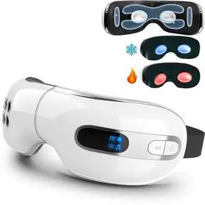 _Mega Brand Eye Massager with Heat and Cooling for Migraines, Dry Eyes, Dark Circles, Rechargeable Bluetooth Music Cold Heated Eye Massager Improve Sleeping - Gifts for Women and Men (White)