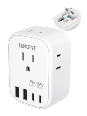 _Mega Brand European Travel Plug Adapter, PD 45W Type C Foldable Power Plug with 4 Outlets 4 USB Ports, USB Fast Charger Adaptor, Power Adaptor for US to Most of Europe EU Spain Italy France Germany
