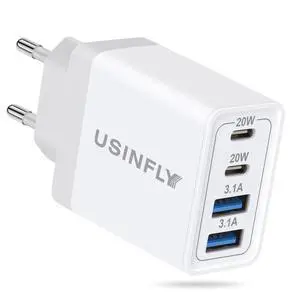 _Mega Brand European Travel Plug Adapter, 40W 4-Port USB C Wall Charger Plug Type C Fast Charging Block International Power Adaptor US to Europe EU for iPhone 17 16 15 14 13 12 11 Pro Max XS, iPad,