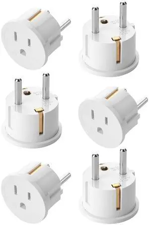 _Mega Brand European Travel Plug Adapter, 6 Pack, Type E/F, European Plug Adapter, US to Europe Plug Adapter, Adapter for Europe Plug, US to EU Plug Adapter, Travel Adapter Europe, Plug Adapter Europe