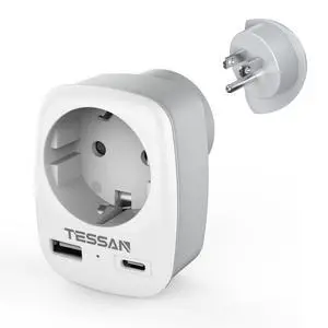 _Mega Brand Europe to US Plug Adapter with AC Outlet and 2 USB Ports, EU to US Plug Adapter, European to USA Travel Adaptor, Most of Europe EU Spain Germany France Type C/E/F Power Adaptor