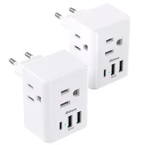_Mega Brand [2-Pack] European Travel Plug Adapter - International Plug Adapter with USB Charging Ports(1 USB C), Type C Power Adapter for US to Most of Europe EU Italy France Spain Germany Greece