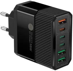 _Mega BrandEuropean USBType C Wall Charger Travel Plug Adapter EU Multiple Multi 6 Ports Block Rapid Charge PD QC for Apple iPhone iPad Samsung Galaxy Pixel 55W 3 USB-C 3 USB-A Fast Power Adaptor Euro