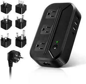 _Mega Brand Converter 2300W Power Step Down 220V to 110V Universal Travel Adapter Power Converter Power Transformer w/ 3 AC Outlets 3 USB Ports 1 Type-C Charging for EU/UK/AU/US/IT/India/South Africa