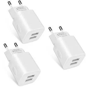 _Mega Brand Travel Plug Adapter Charger for iPhone Samsung Android Phone,International Power Adaptor with 2 Charger Port USB, EU Wall Charging Block Brick Plug in Europe Germany Outlets Power Strip