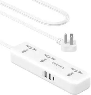 _Mega Brand US Plug Adapter with USB Ports, Universal Extension Cord 5 FT, European, UK, Australia, India to US Plug Adapter for Travel & Life, Accepts Type A/B/C/D/E/F/G/H/I/J/K/L/N/O Plugs, White