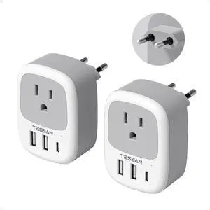 _Mega Brand 2 Pack European Travel Plug Adapter, US to Europe Plug Adapter with 3 USB Ports (1 USB C), Type C Power Outlet for EU International Italy Iceland Spain France Germany