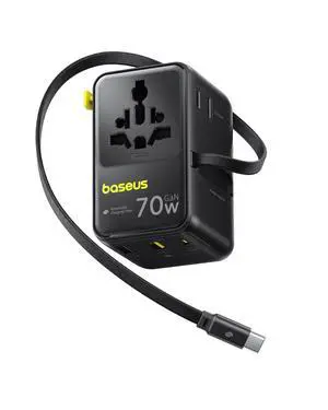 _Mega Brand 70W Universal Travel Adapter with Retractable Cable, 6-in-1 International Plug Adapter, USB-C PD Fast Charging Worldwide Wall Charger for USA/UK/AUS and Over 200 Countries - Enercore CG11