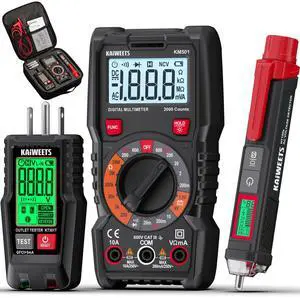 _Mega Brand Electrical Test Kit KIT01, Digital Multimeter, Smart Non-Contact Voltage Tester & GFCI Outlet Tester with LCD, Complete Set with Carrying Case & Batteries for Electrician, DIY & HVAC