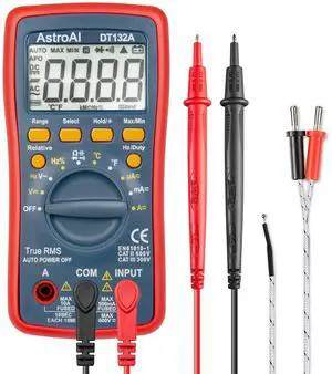_Mega Brand  Digital Multimeter, TRMS 4000 Counts Volt Meter (Manual and Auto Ranging); Measures Voltage Tester, Current, Resistance, Continuity, Frequency; Tests Diodes, Temperature (Red)