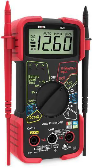 _Mega Brand 3320 Auto-Ranging Digital Multimeter, Red & Black