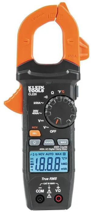_Mega Brand  CL220 Digital Clamp Meter, Auto-Ranging 400 Amp AC, AC/DC Voltage, TRMS, Resistance, Continuity, NCVT Detection, and Temp