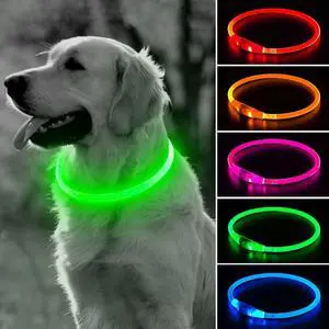 _Mega Brand Light Up Dog Collar - LED Dog Collar Rechargeable, Glowing Pet Collars for Small Medium Large Dogs, TPU Cuttable Lighted Puppy Collar, Safety Dog Lights for Night Walking (Green 70cm)