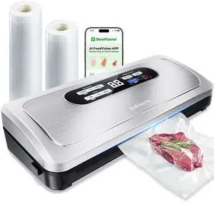_Mega Brand Vacuum Sealer Machine with AirLock ProSeal System, 10-in-1 Vacuum Sealer for Food, Dry & Moist Modes, Compact Design with Digital Timer, Built-in Cutter & Roll Storage, Stainless Steel