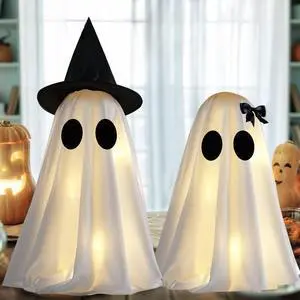 _Mega Brand  Light Up Halloween Ghost Decorations, Set of 2 DIY Spooky Ghosts Crafts, Scary Ghost for Halloween Decor Indoor Home Mantel Shelf & Tabletop Decor