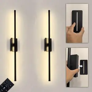 _Mega Brand Easy Install Peel and Stick on Battery Operated Wall Sconces Set , Magnetic Linear Wall Sconce Wireless Long Picture Vanity Wall Light for Living Room Bedroom (2 Pack, 28.3'', Black)
