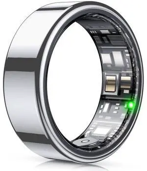_Mega Brand Smart Ring, Heart Rate/Sleep/Blood Oxygen Monitoring, Step Count, Wearable Fitness Tracker, APP Bluetooth Connected, IP68 Waterproof, 7 Days Battery Life, Silver (Size 9)