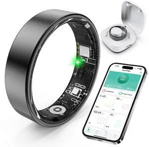 _Mega Brand Smart Ring with Sleep Monitoring, Step Counting, Heart Rate, Blood Oxygen for iOS and Android, No Subscription Fee, IP68 Waterproof Health Tracker (Black, 8)