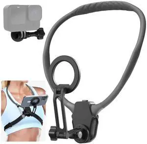 _Mega Brand Magnetic Neck Phone Mount for Recording, POV Vlog Magnetic Neck Tripod with Anti-Vibration Chest Strap, POV Phone Holder, Phone Necklace Holder for iPhone 15 14 13 12 Series, Grey