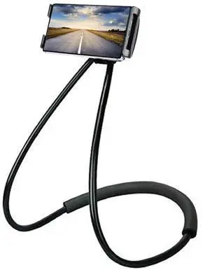 _Mega Brand  Universal Smart Mobile Phone Stand,Hanging on Neck Cell Phone Mount Holder, Flexible Lazy Bracket DIY Free Rotating for Multiple Functions (Black)
