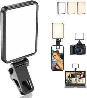 _Mega Brand Rechargeable Soft Selfie Light for Phone, Camera, Laptop, 4-14H Battery Portable LED Light for Pictures, Phone Light Clip for Selfie, Vlog, TikTok, Makeup, Video Conference Black