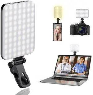 _Mega Brand 60 LED Portable Selfie Light Video Conference Lighting with Clip & Camera Tripod Adapter Rechargeable 2200mAh CRI 97+, 3 Light Modes for Phone iPhone Webcam Laptop Photo Makeup
