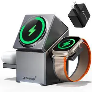 _Mega Brand  1 Charging Station for Apple, iPhone Mag-Safe Charger, Qi2 Certified, Rotating Wireless Charger Stand for iPhone 17 16,15,14,13,12 Series, Apple Watch, AirPods (USB-C Charger Included)