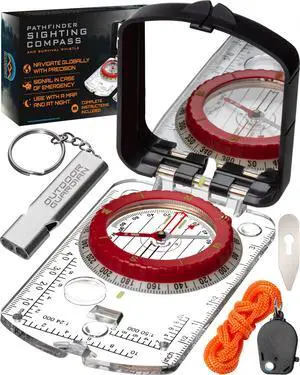 _Mega Brand  Pathfinder Sighting Compass - Precise Navigation, Hiking and Orienteering Mirror Compass with Luminous Bezel, Adjustable Declination, Clinometer, LED and Survival Whistle, Scout Gifts